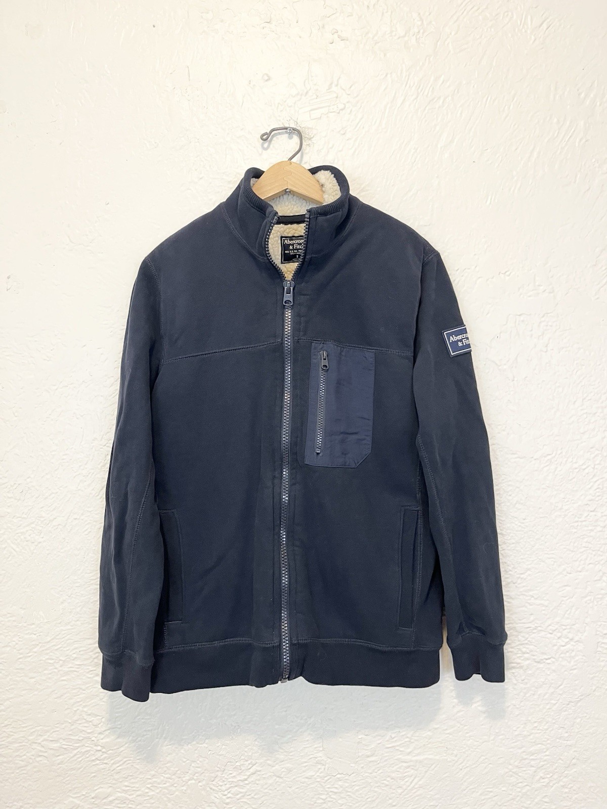 Abercrombie And Fitch Sherpa Lined Jacket Navy Blue Mens Small S