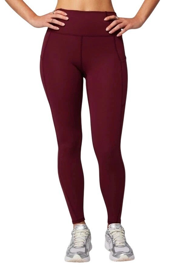 NWT Fabletics Women\'s M High-Waisted Burgundy Leggings With Side Pockets P0771