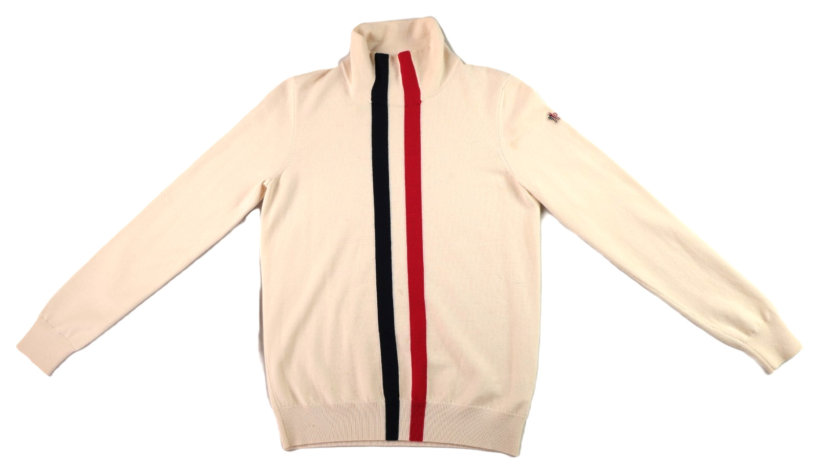 MONCLER S M Ivory Maglione Tricot Ciclista Striped Turtleneck Pullover Sweater