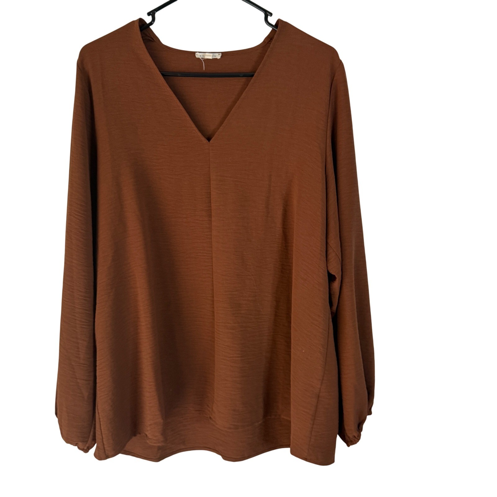 JODIFL Women\'s Brown V-Neck Long Sleeve Textured Tunic Top Size L Boho