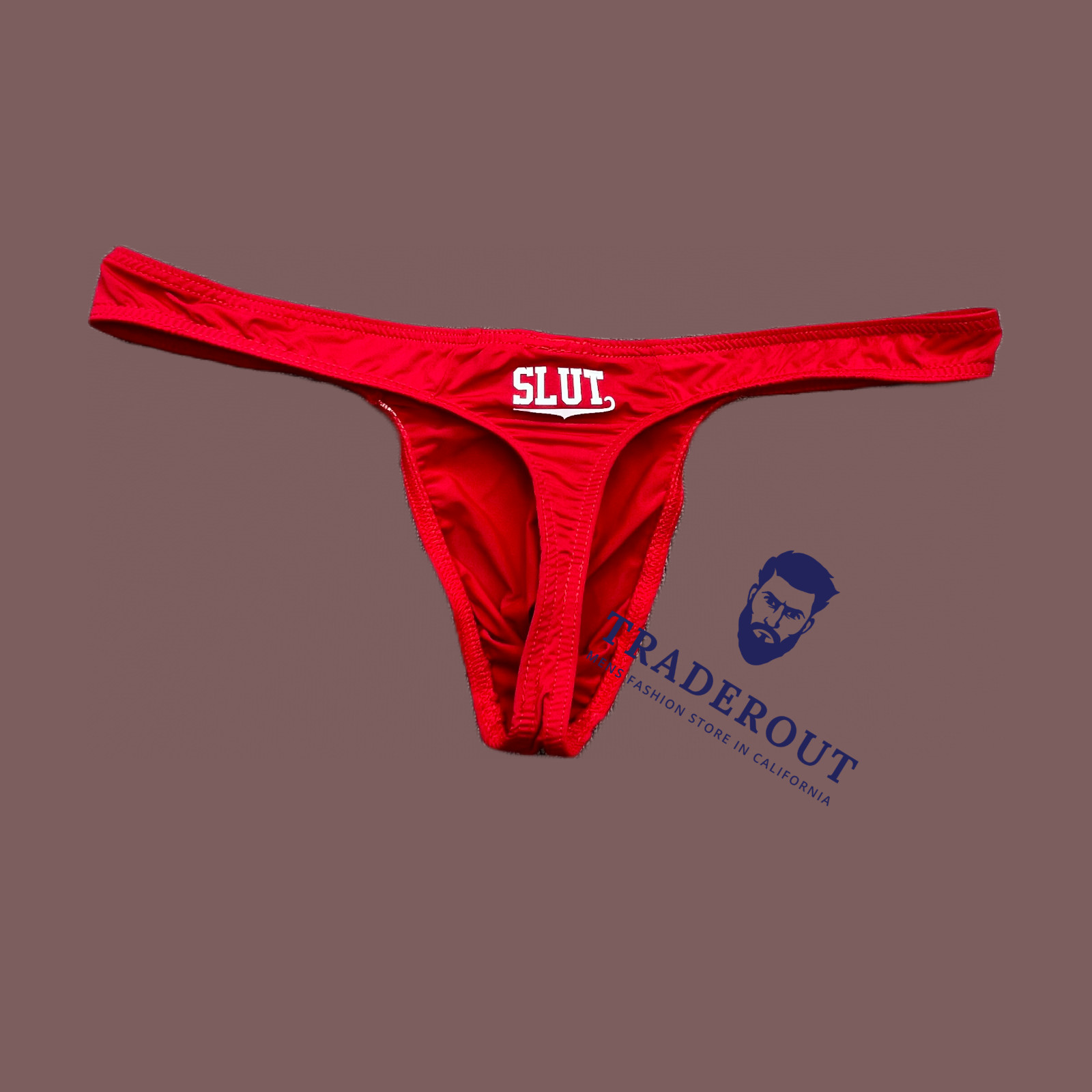 H.E.Arts silicone SLUT logo custom Print Mens RED nylon thong underwear