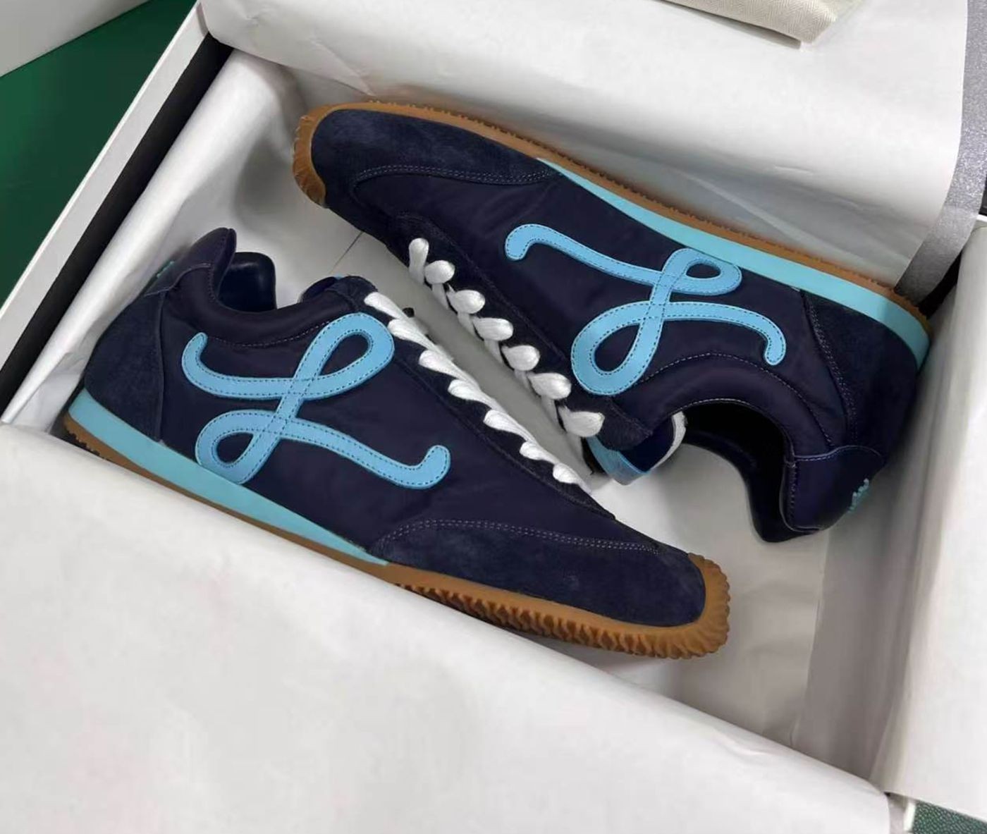 LOEWE Ballet Runner 2.0 Navy Men\'s Sneakers LBR2282X01-5406 Nylon Calfskin Light