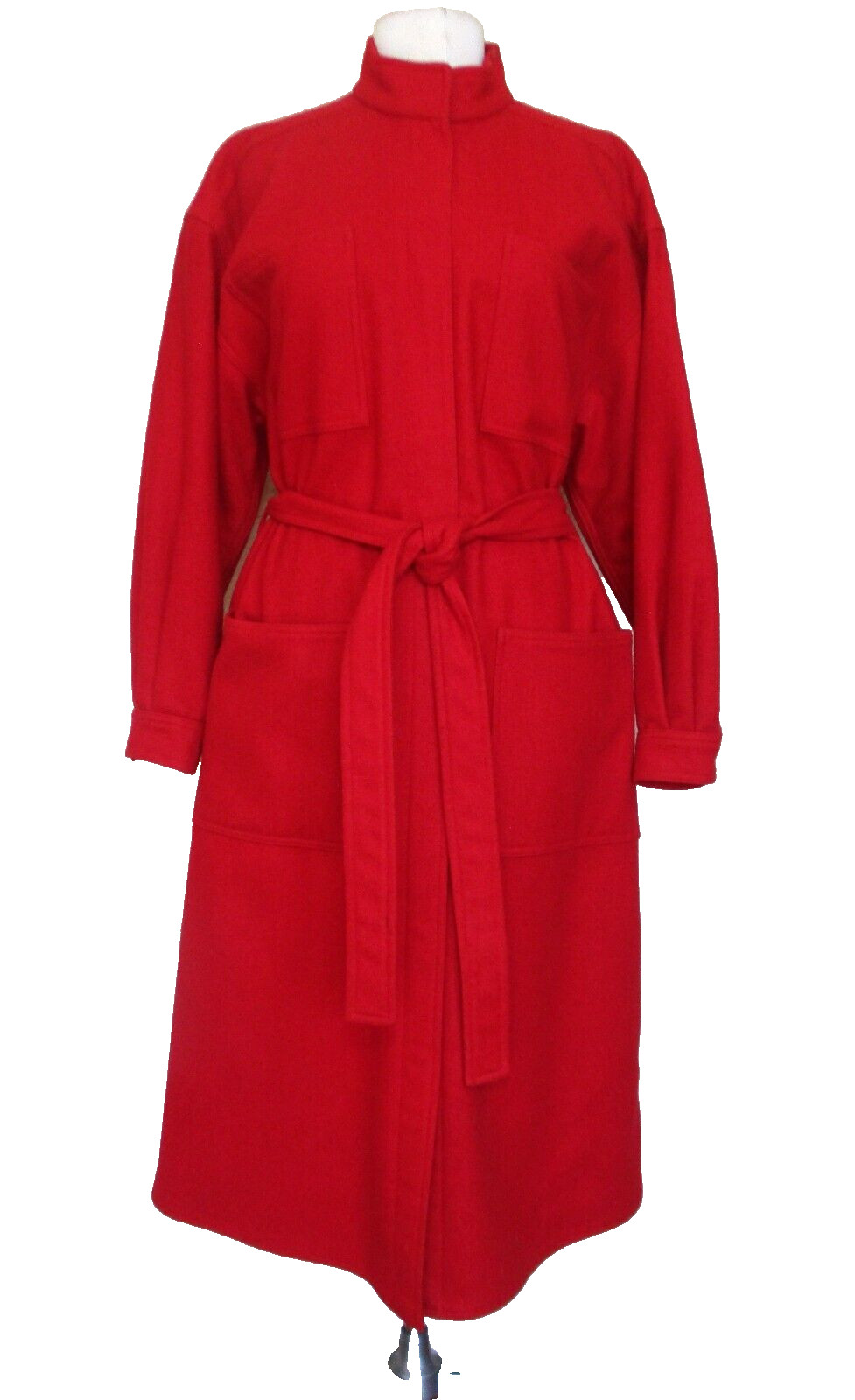 Vintage 1970s Vuokko Suomi Finland Red Wool Trench Coat M Women