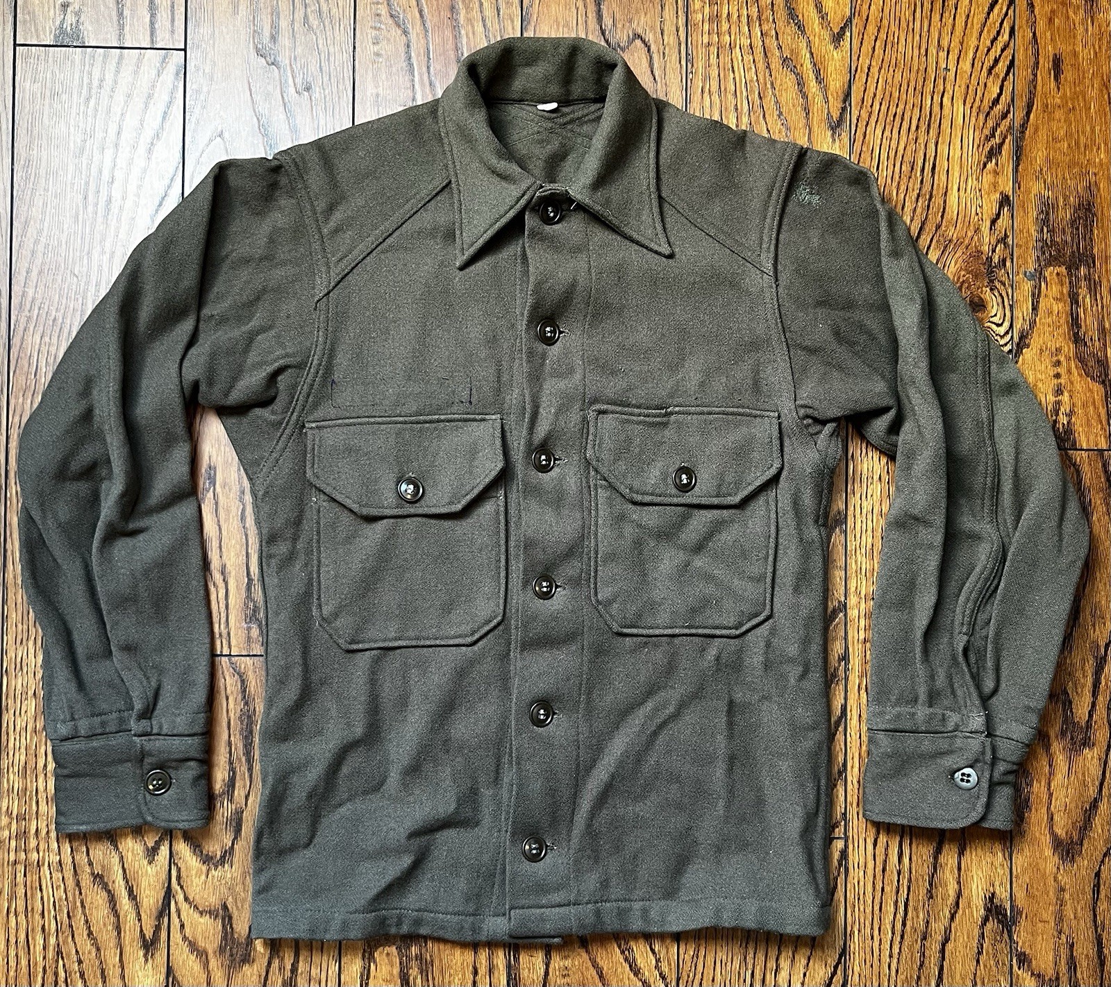 50s Vintage US Army OG-108 Wool Field Shirt Olive Green 108 Korean War Men’s XS