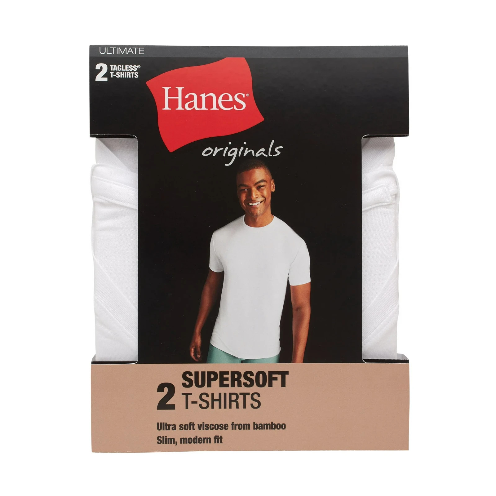Hanes Originals Ultimate Men's SuperSoft Crewneck Undershirt  White  2-Pack