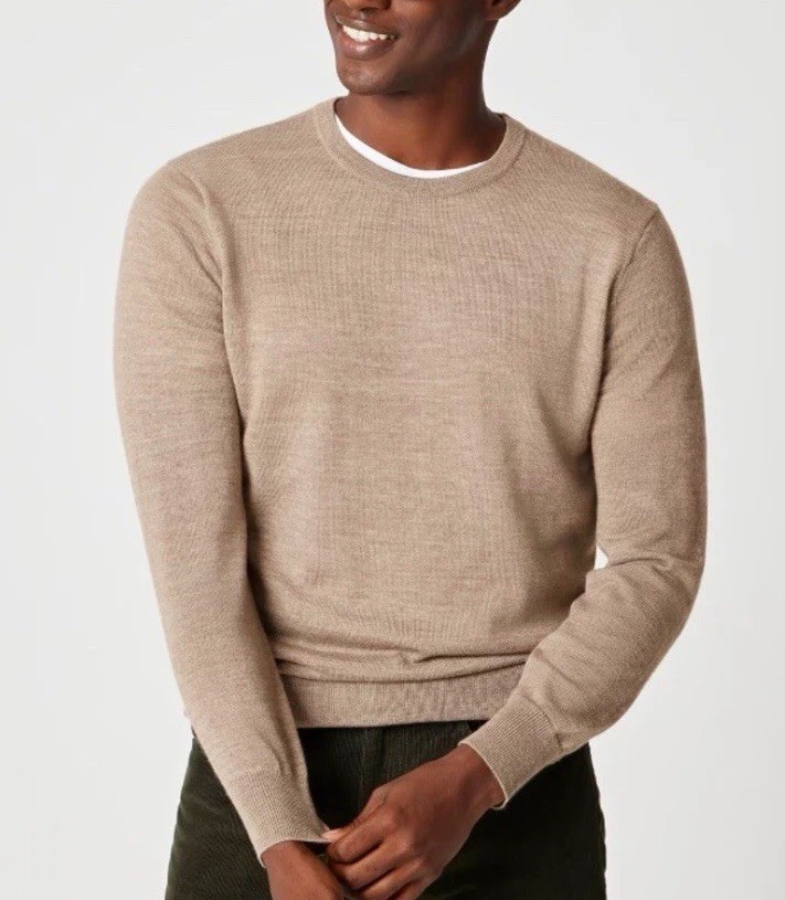 NWT J Crew Men\'s Merino Wool Knit Sweater Beige Crewneck Long Sleeve Size XS