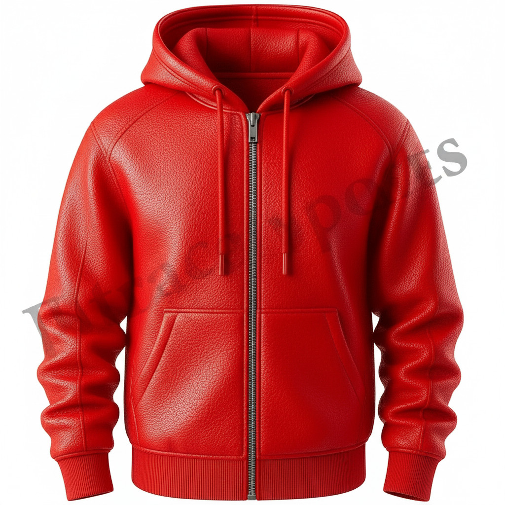 Men's Multicolor Cowhide Leather Zip Hoodie Handmade Genuine Leather Jacket Coat