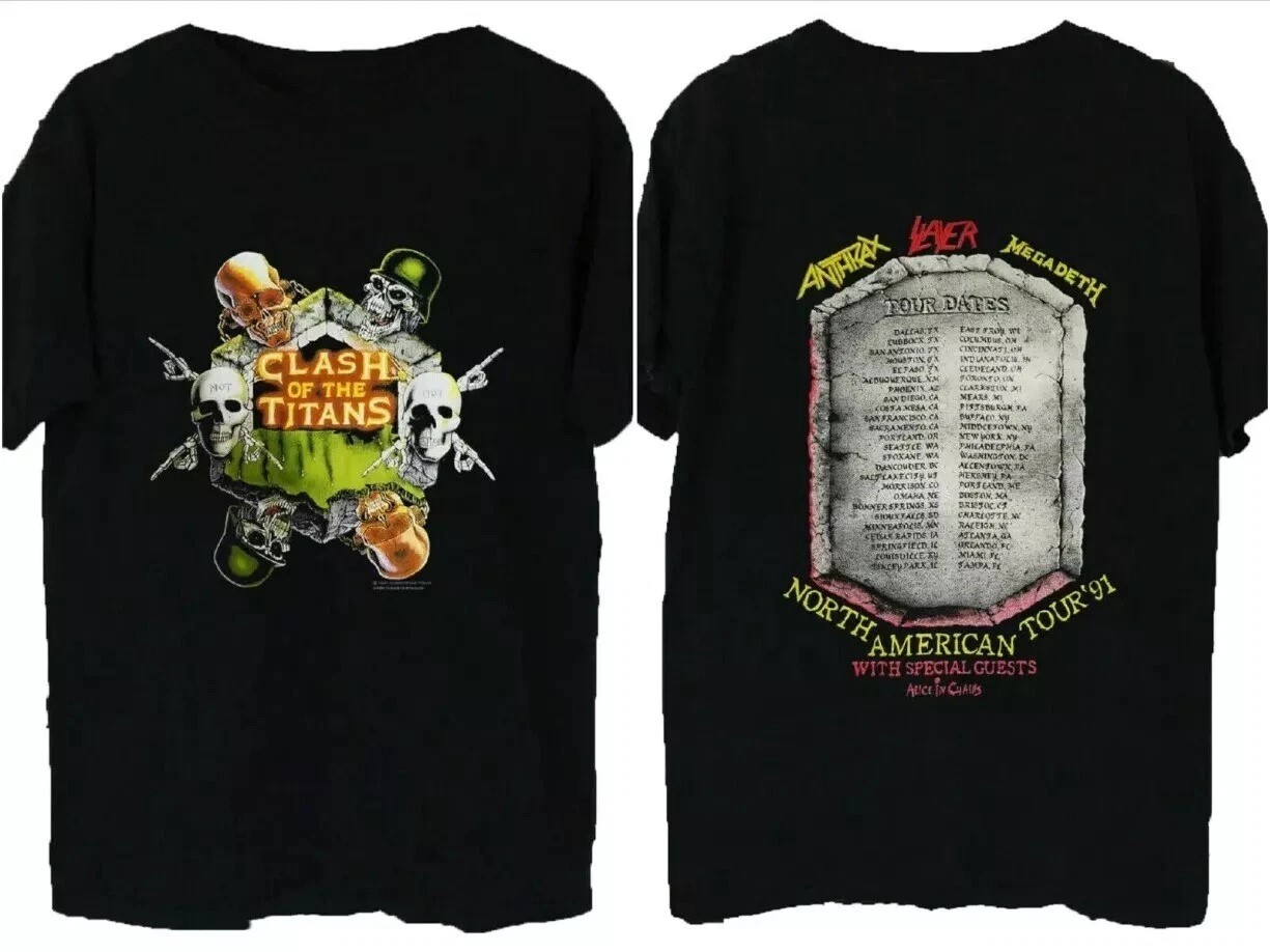 Vintage 1991 Thrash Metal Clash of the Titans Tour Style Graphic Reprint T-Shirt