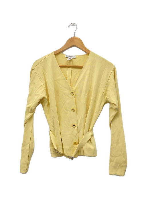 CELINE 1990s Vintage Yellow Knit Jacket Cardigan + Belt FR 38 /AU 10 /US 6