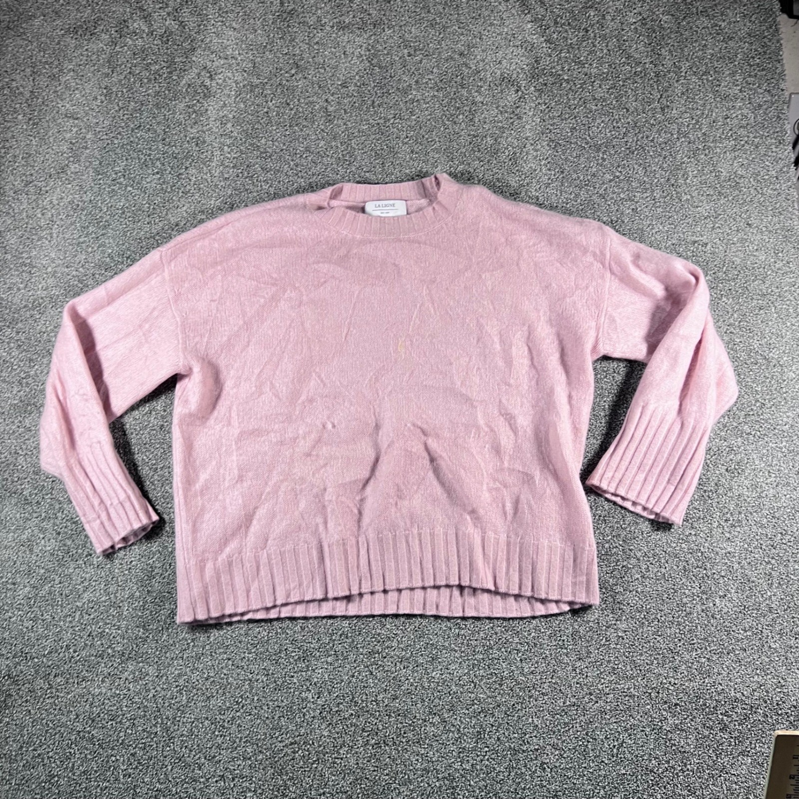 La Ligne Pink Crewneck Sweater Womens Medium Relaxed Fit Ribbed Knit Pullover