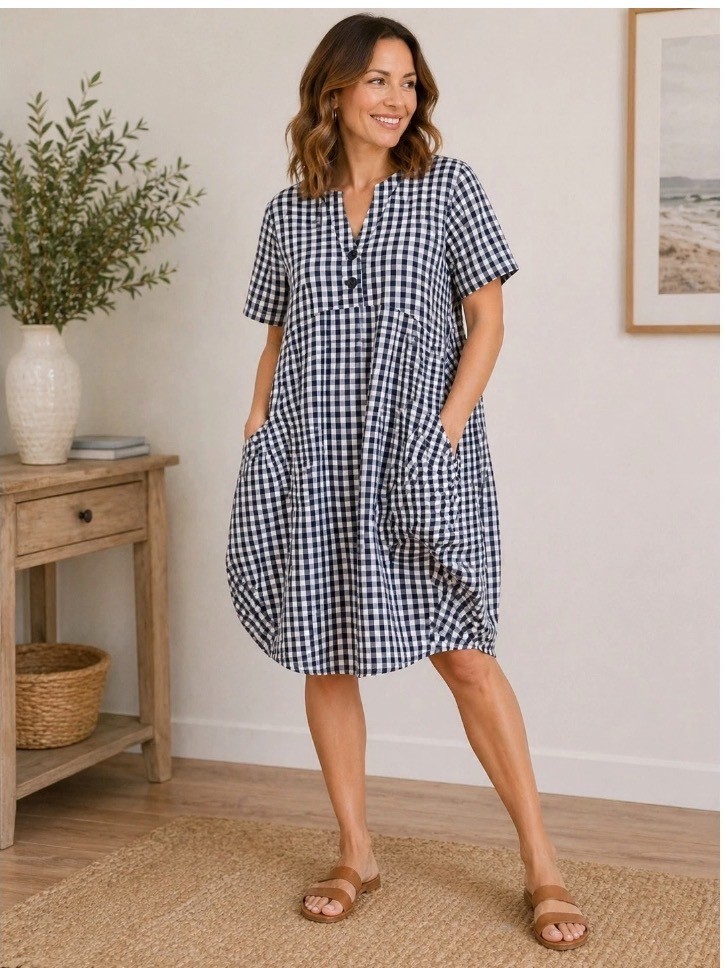 DUBGEE by Whoopi Women’s Plus Size Gingham Cocoon Dress Pockets NWT