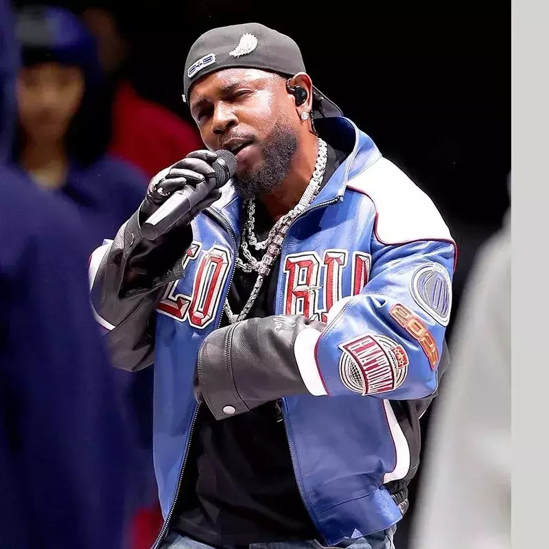 KENDRICK LAMAR BLUE LEATHER JACKET PG COMPTON LANG GLORIA NOT LIKE US FOR MEN