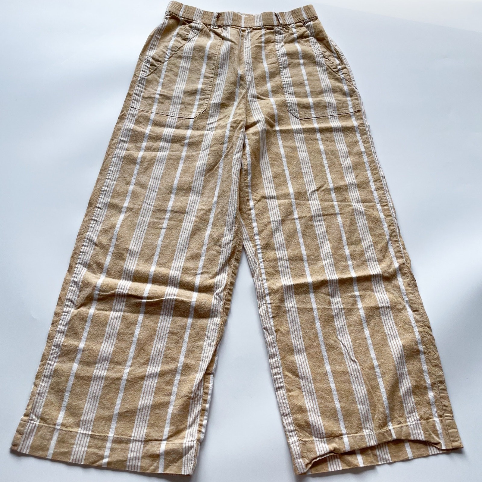 Women\'s Marine Layer Tan and White Wide Leg Hemp Blend Pants Size XS