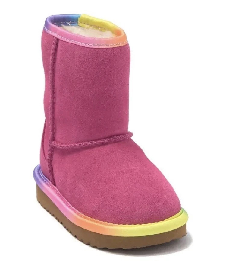 UGG Womens T Classic Short II Rainbow Genuine Shearling Lined Boot Pink Size 6