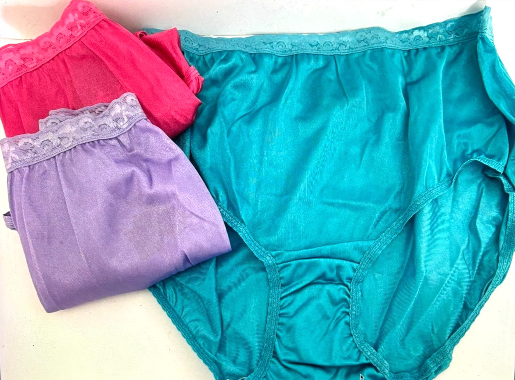 3 PAIR 9 XXL New HANES Her Way Panty Brief GRANNY Mushroom LACE Lilac Pink Blue
