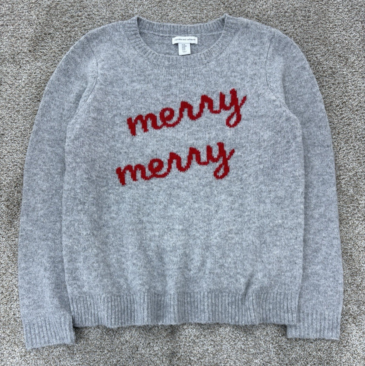 Cupcakes And Cashmere Merry Merry Pullover Sweater Womens M Heather Gray Holiday