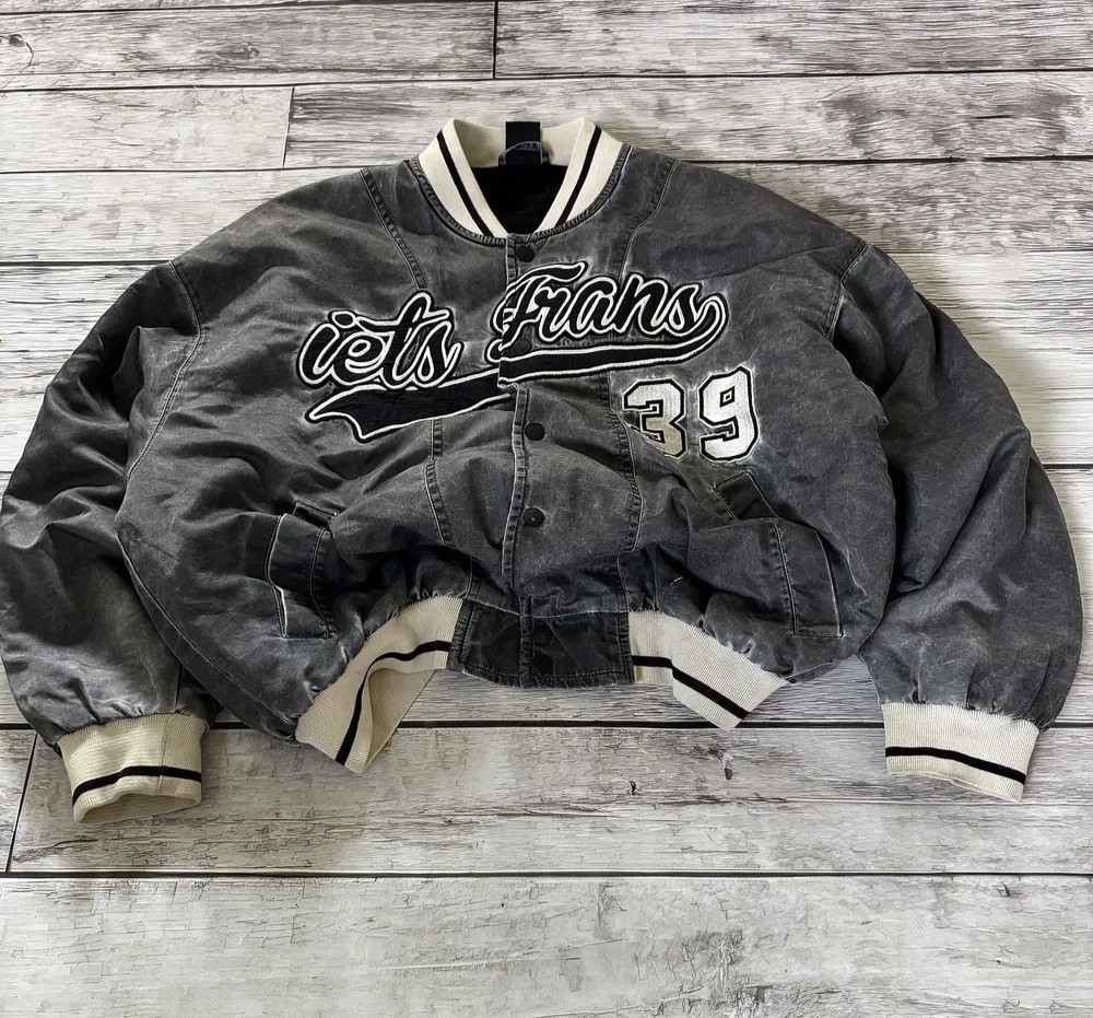 Vintage Y2K Washed Varsity Bomber Jacket Jets Fans 39 Embroidered Streetwe