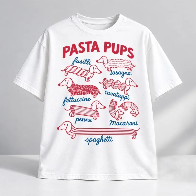 Pasta Pups T-Shirt 2026 Cute Dog Pasta Lover Graphic Tee Casual Unisex Shirt