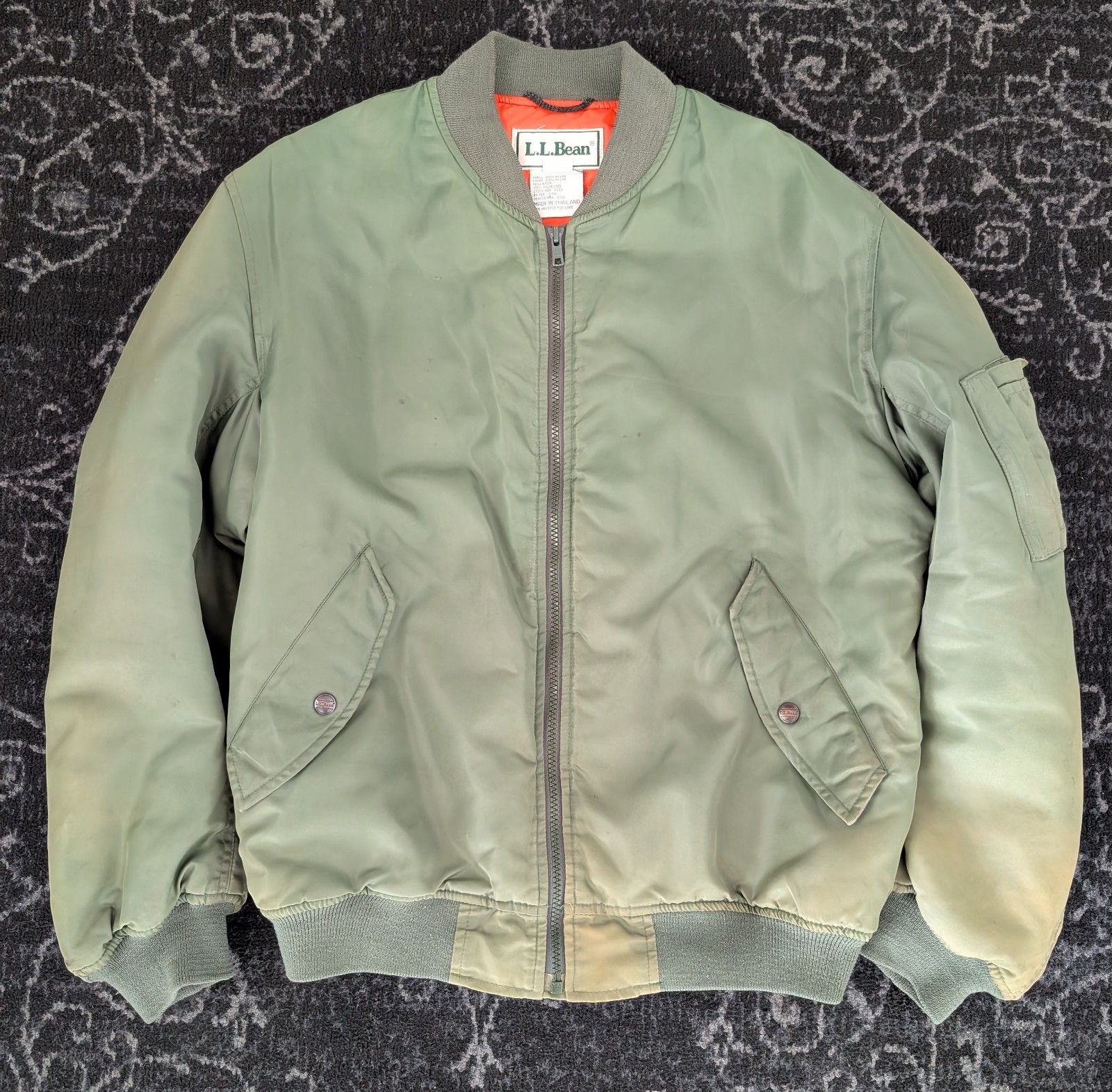 LL Bean MA-1 Green Bomber Jacket Size Small Military Thermore Vintage 90s Rare