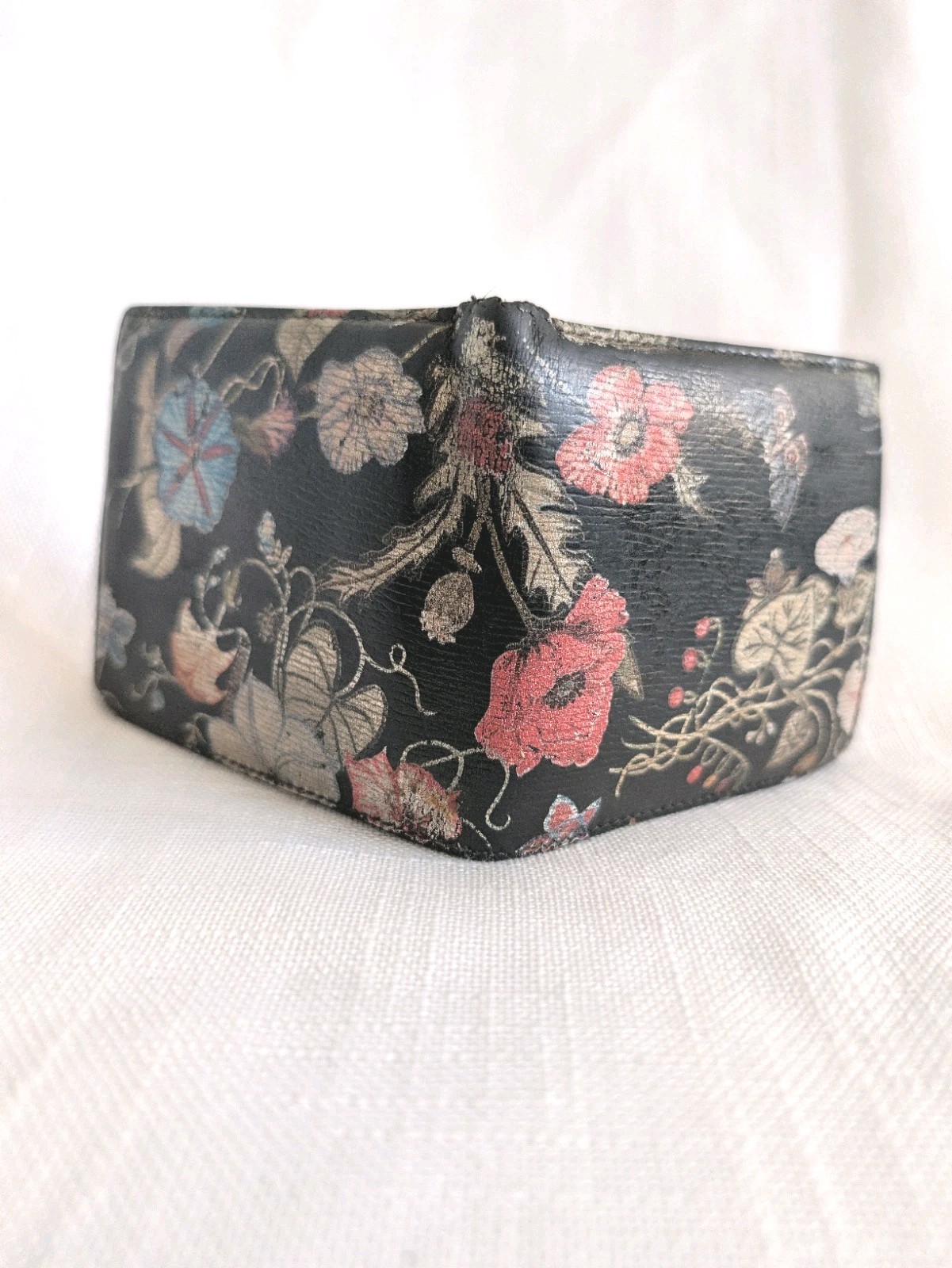 ​Gucci Flora Knight Black Leather Bifold Wallet Card Case 365475 Made In Italy