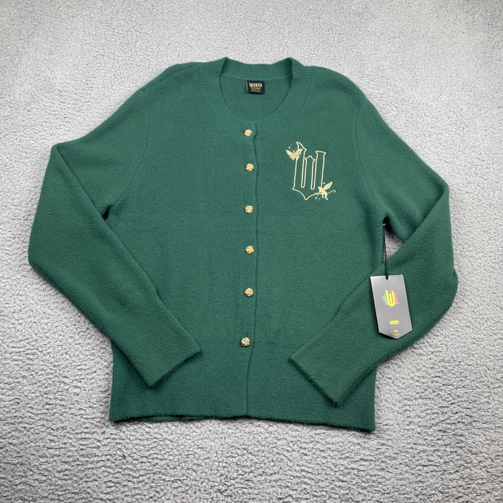 WICKED PAUL TAZEWELL CARDIGAN Sweater XXL GREEN GOLD BUTTONS Embroidered