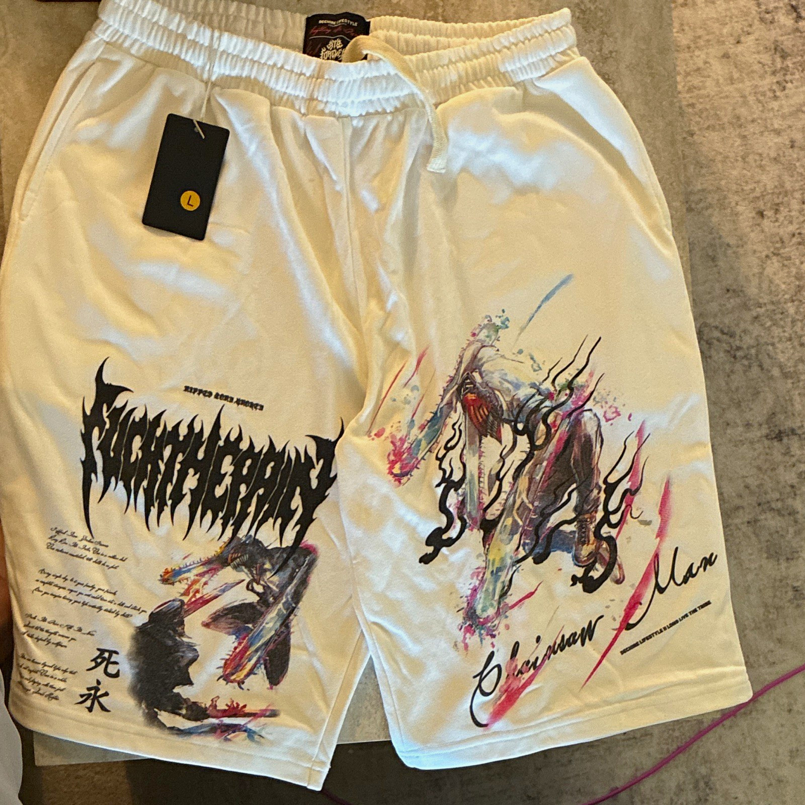 Dechire Lifestyle men’s White Chainsaw Man Sweat Shorts Drawstring