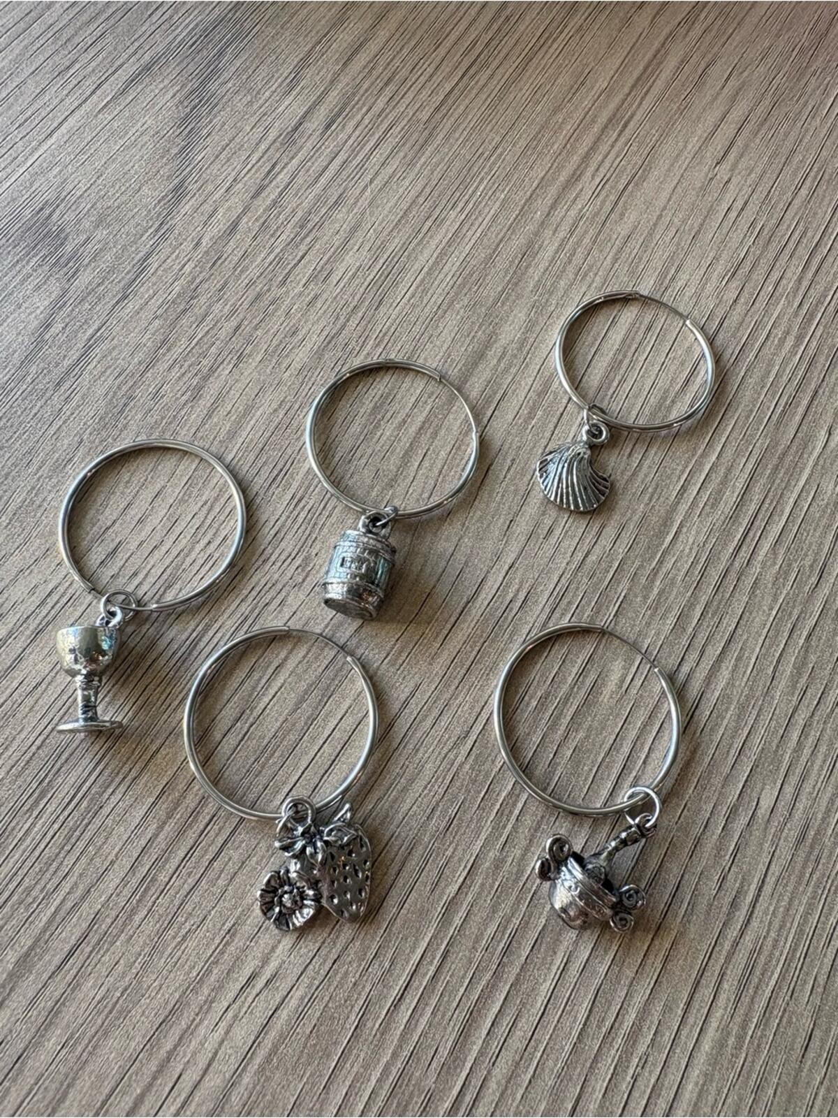 Silver Wine Glass & Charm Stemware Markers - Set of 5