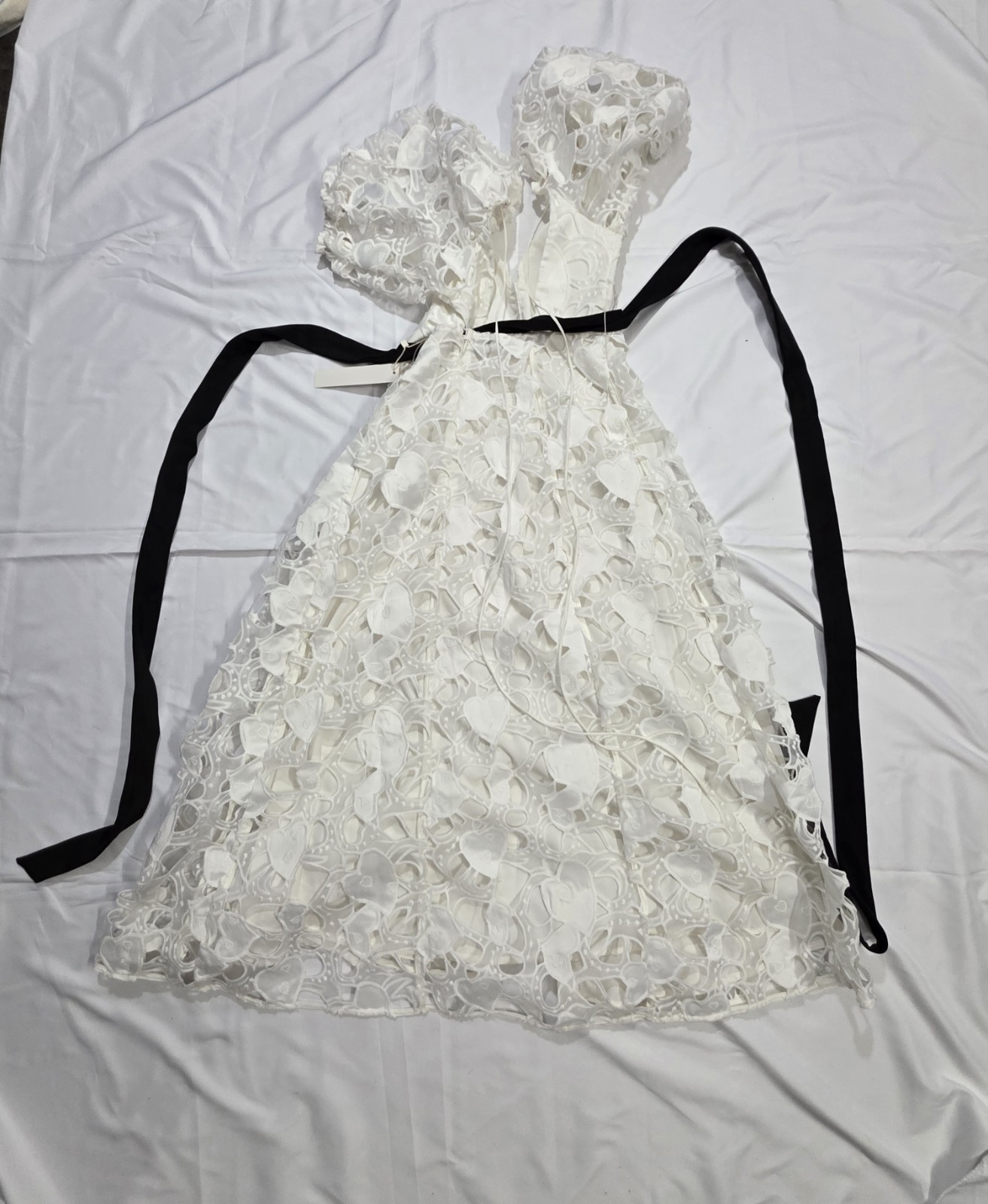 NWT For Love & Lemons Marlene Heart Embroidered White Midi Dress Small