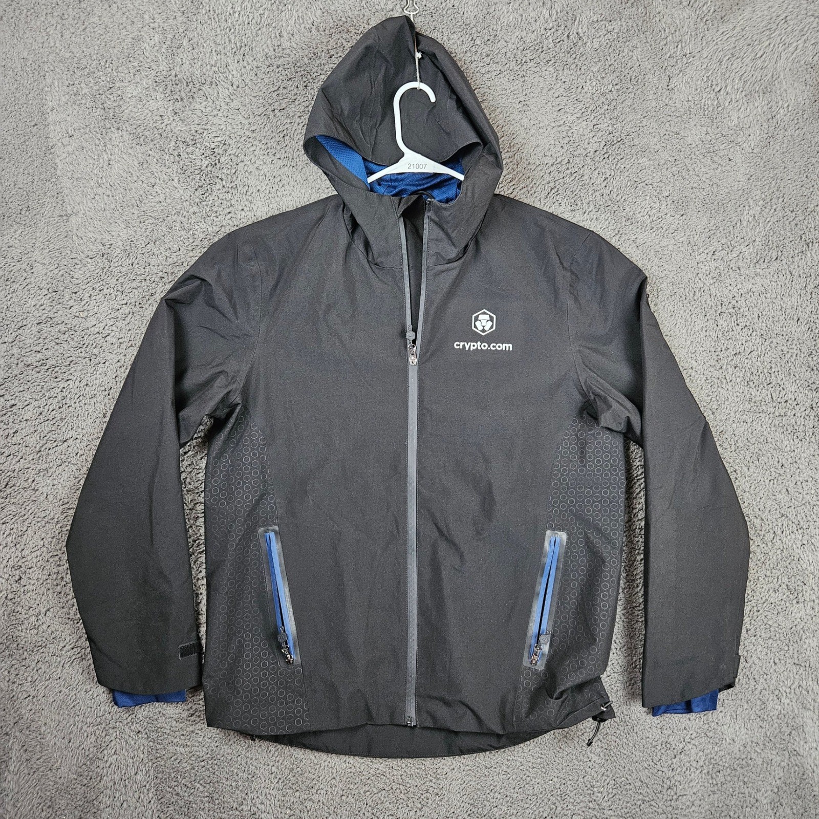 Crypto.com Mens Black Hooded Windbreaker Jacket Full Zip Size Medium Techwear