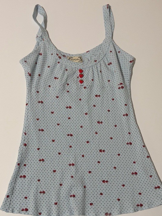 Vintage Y2K Next Era Light Blue Strawberry Polka Dot Thermal Tank Top XS