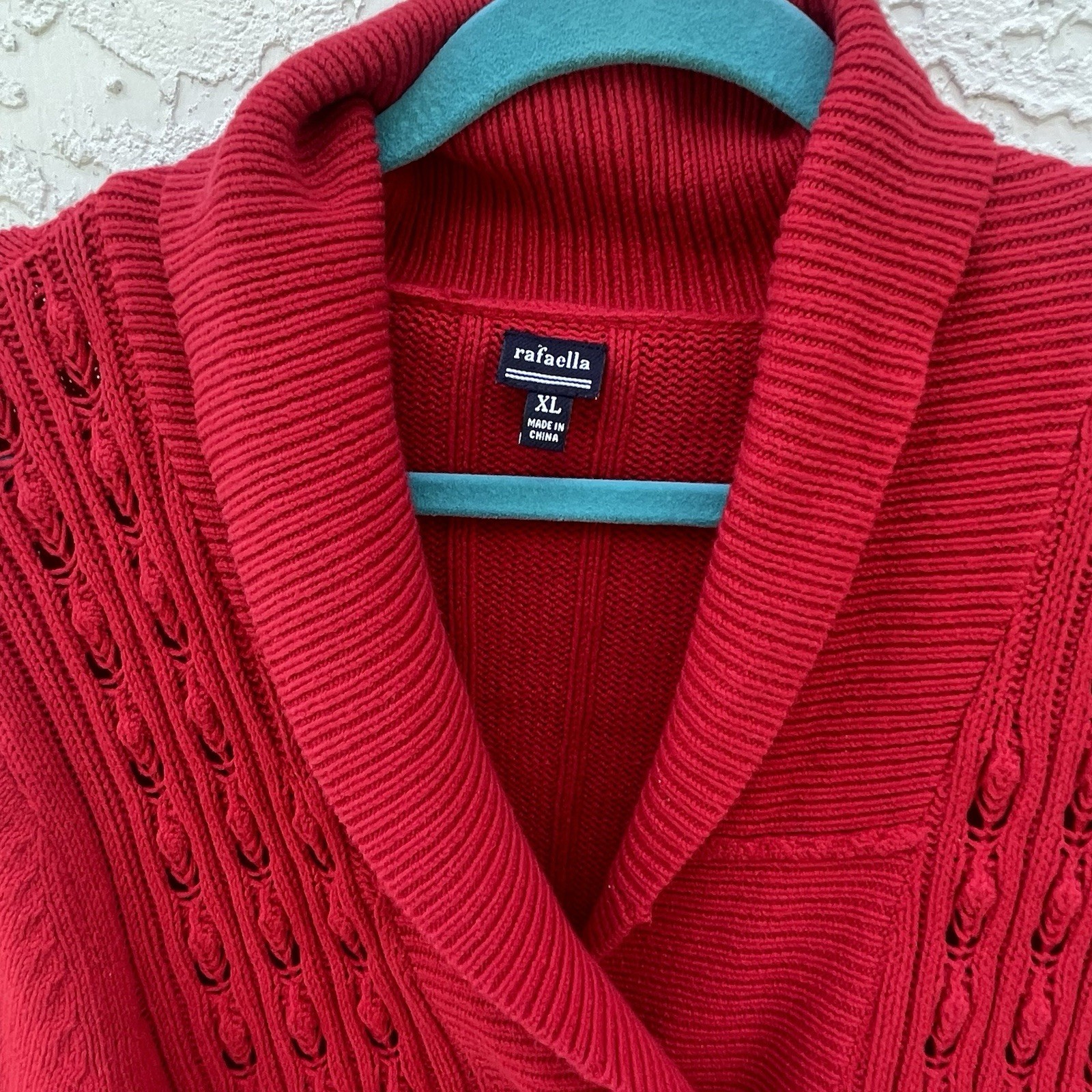 Rafaella Women\'s XL Red Cable-Knit Shawl Collar Button Cardigan Sweater