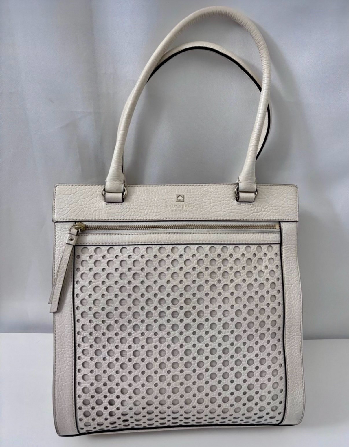 Kate Spade Perri Lane Lynne Bubbles Perforated Leather Tote Off-White WKRU0323