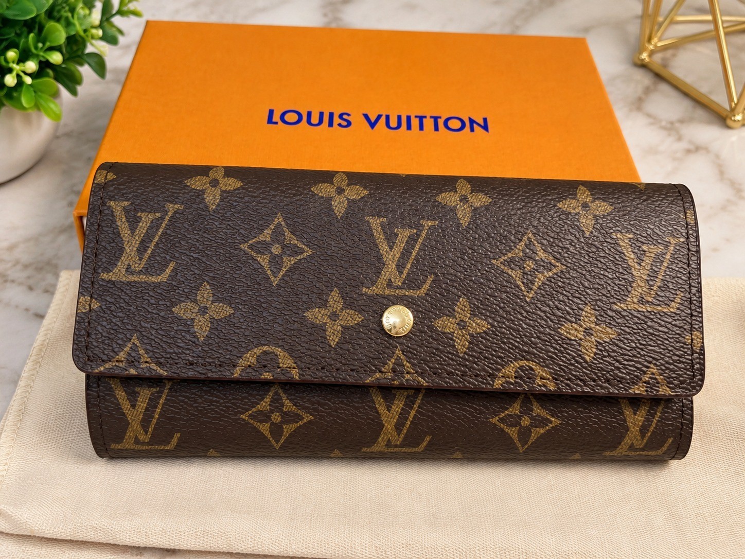 EGA Louis Vuitton Monogram Portefeiulle Sarah Long Bifold Wallet Brown