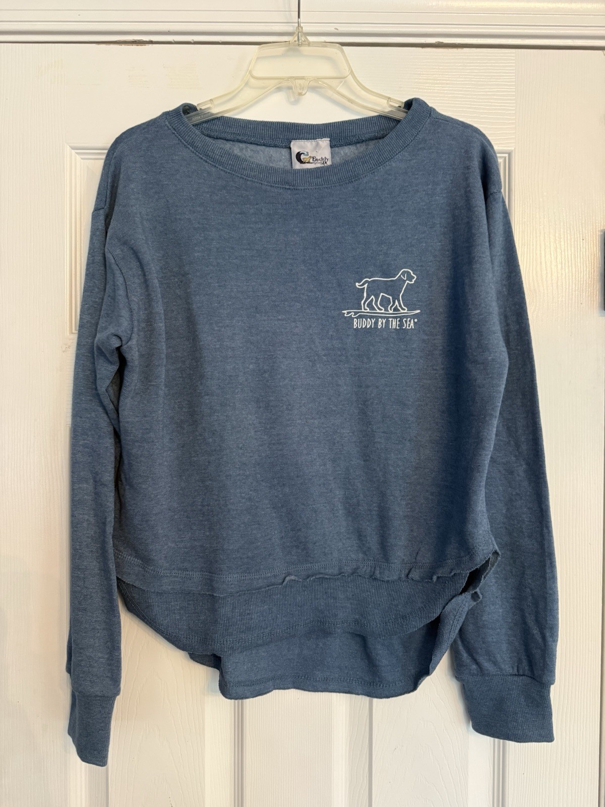 Buddy by the Sea Blue Crew Neck Dog Logo Pullover Sweater Women’s S