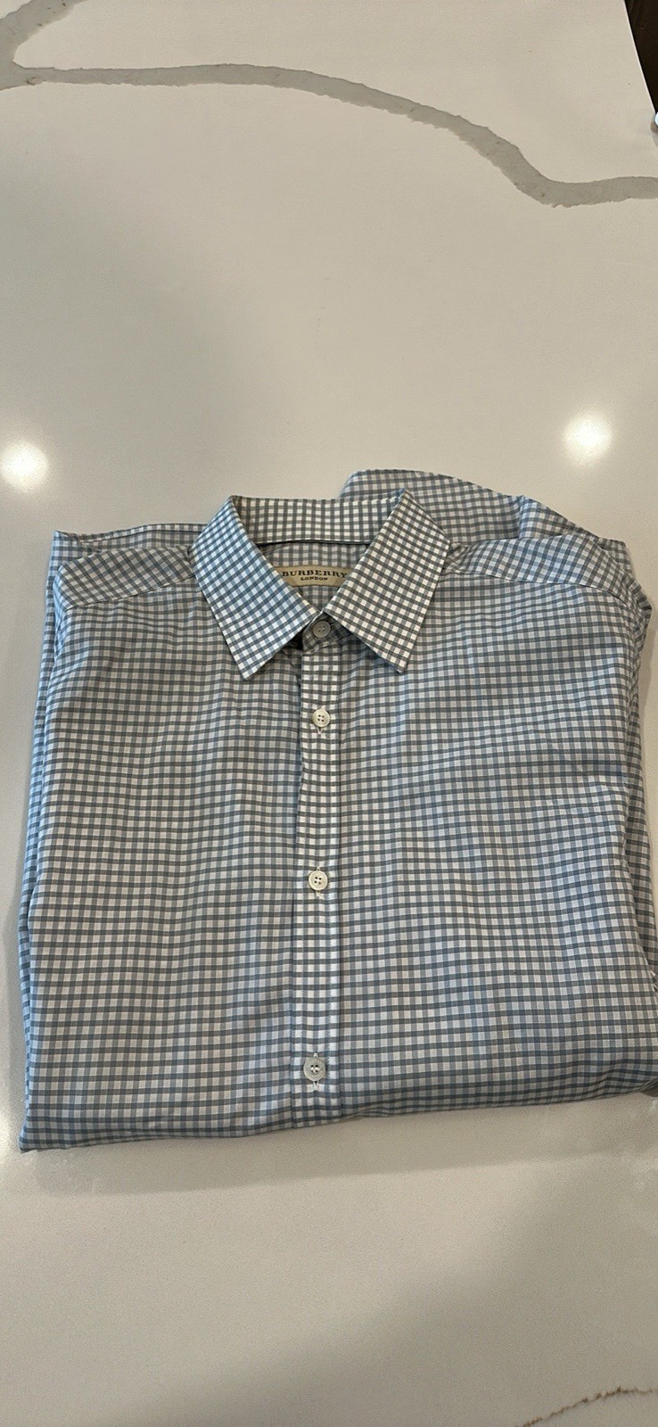Burberry Gray White Gingham Dress Shirt size 15 1/2 - 39 R Tailored Fit