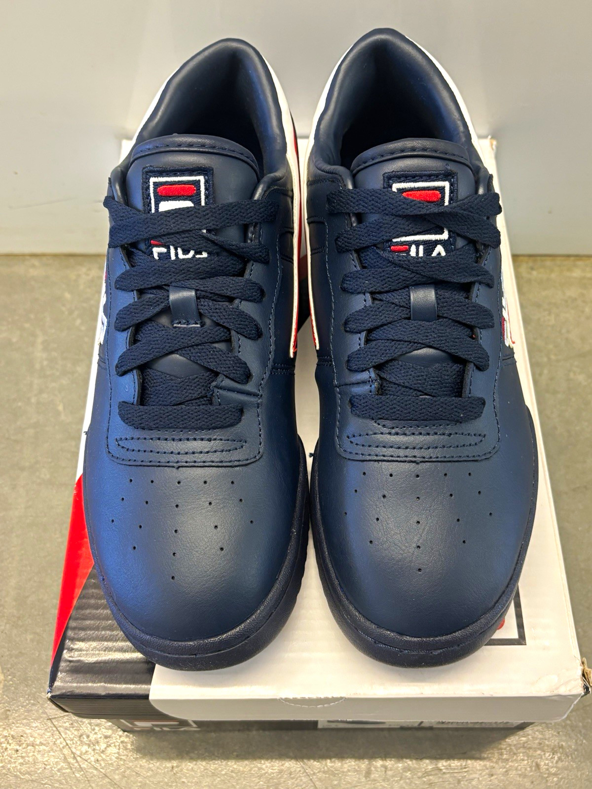 FILA Original Fitness Men’s Lace-Up Sneakers Navy/White/Red Logo US 11.5
