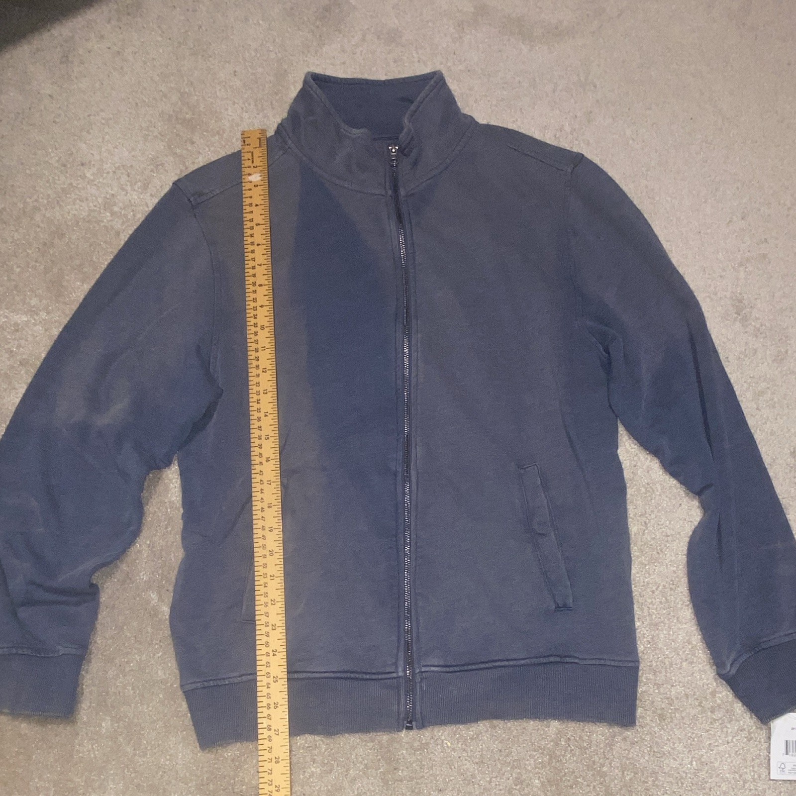 Falls Creek Blue Full Zip Sweatshirt Men’s M Cotton Knit Mock Neck Pockets
