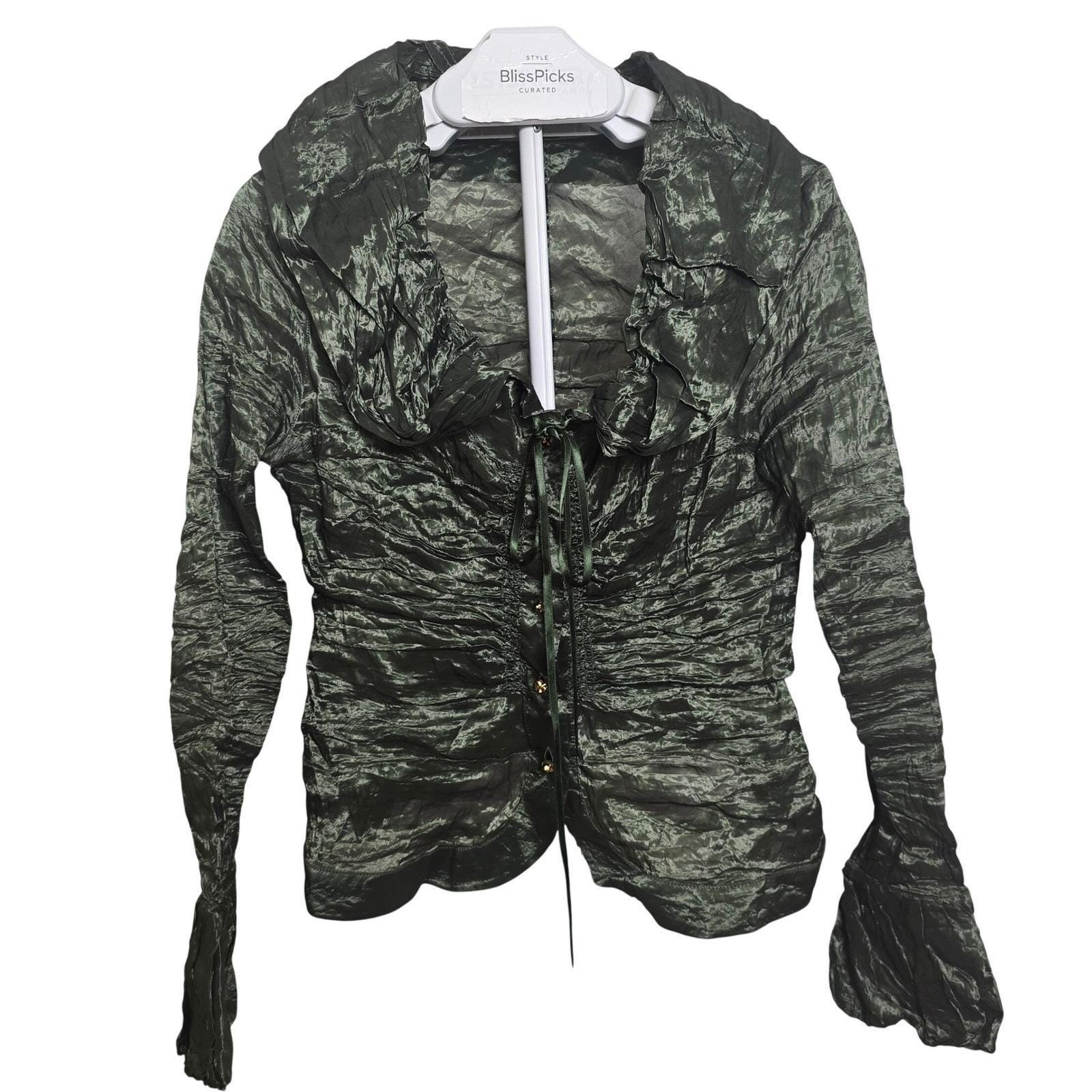 Maria Grazia Severi Y2K Vintage Green Metallic Jacket IT 48 Jewel Button Italy