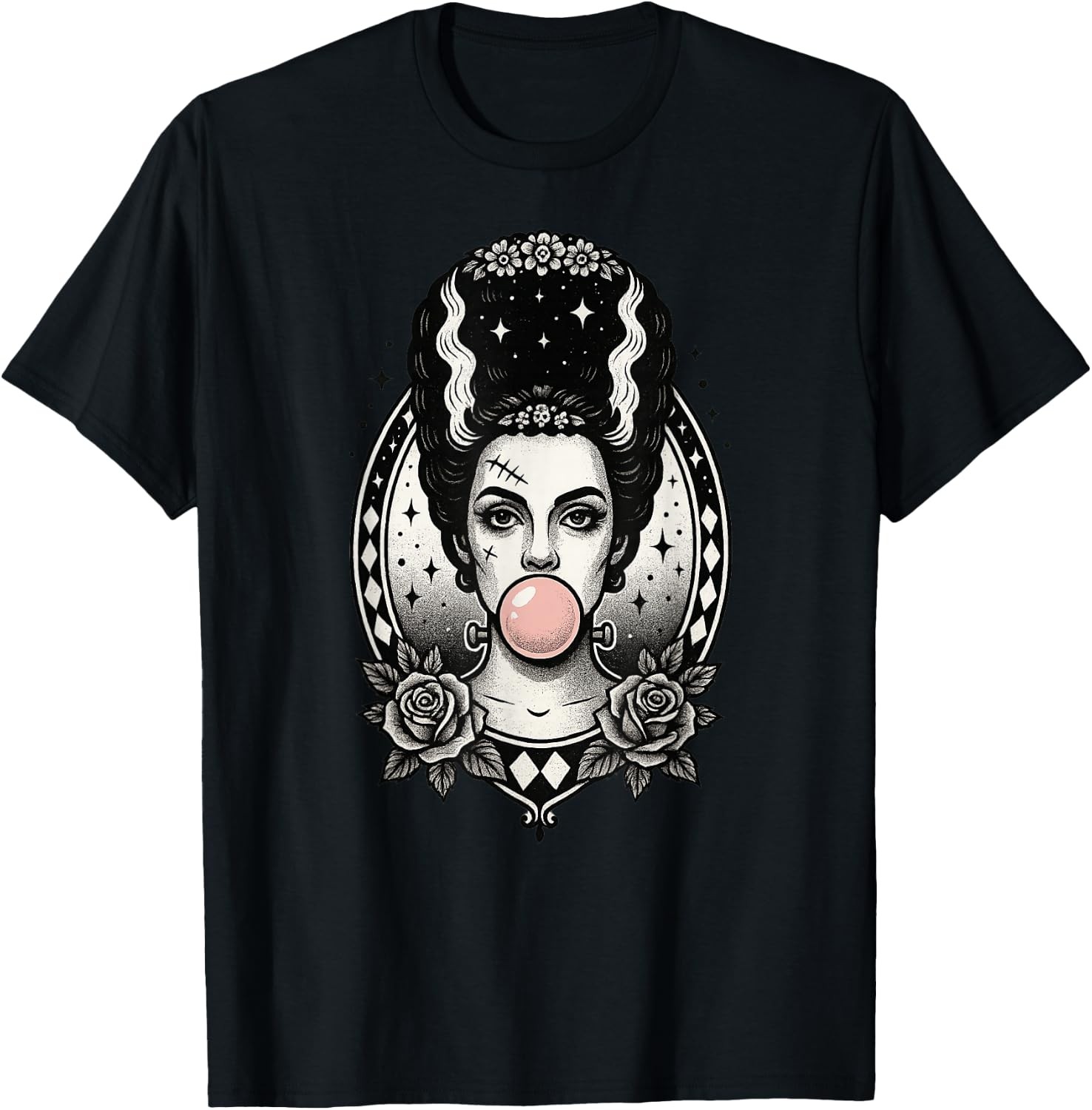 Gothic Monster Bride Bubblegum Vintage Halloween Graphic T-Shirt Women\'s Black