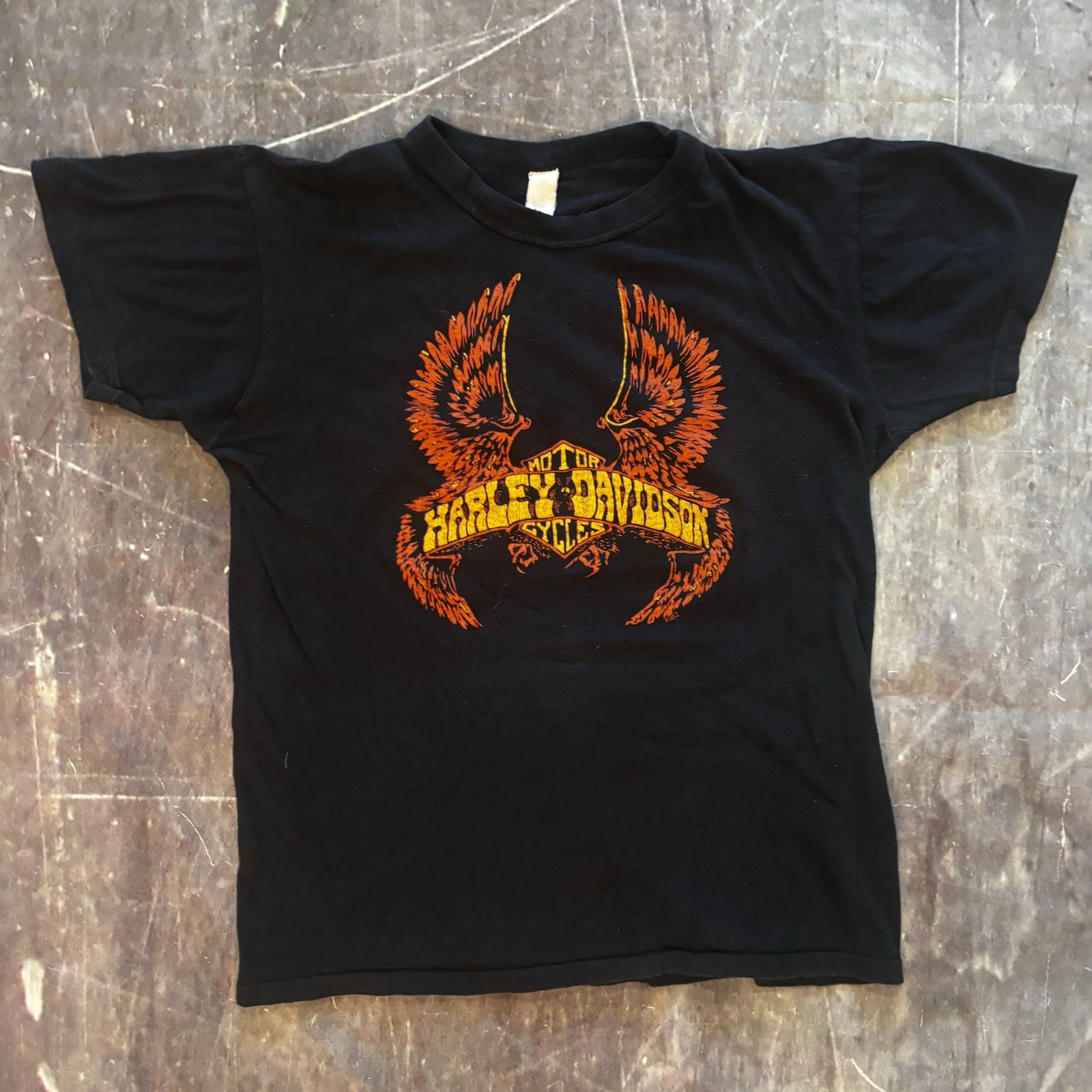 RARE Vintage 70s Harley Davidson Eagle Wings T-Shirt Psychedelic Groovy Logo S