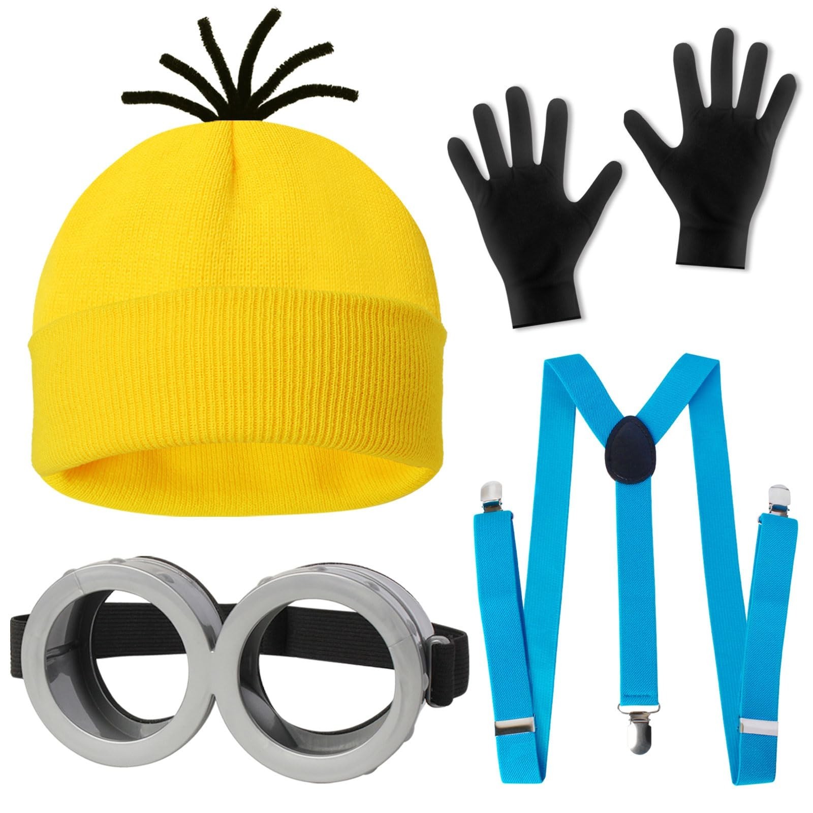 Adult Halloween Costume Yellow Hat Goggle Glove Suspender 4 Pcs Set Standard