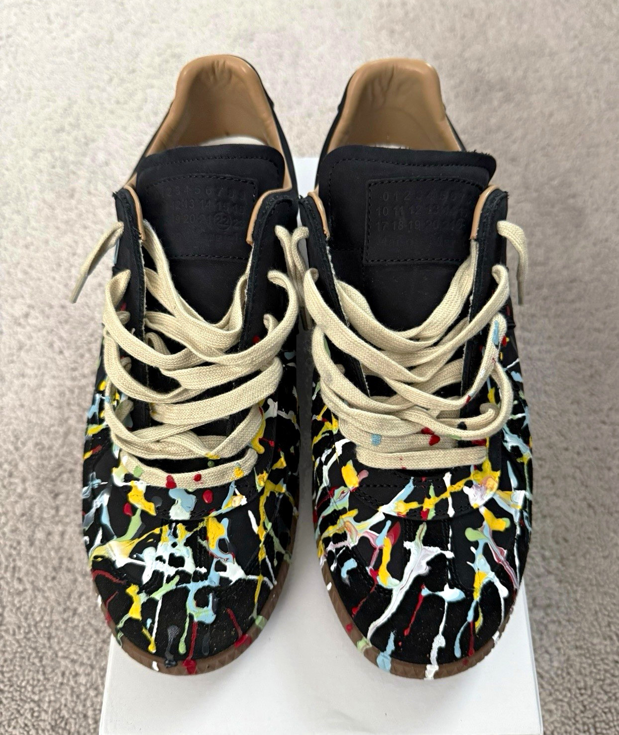 Maison Margiela Men’s Low-Top Sneakers Black/Multicolor Paint Splatter US 10