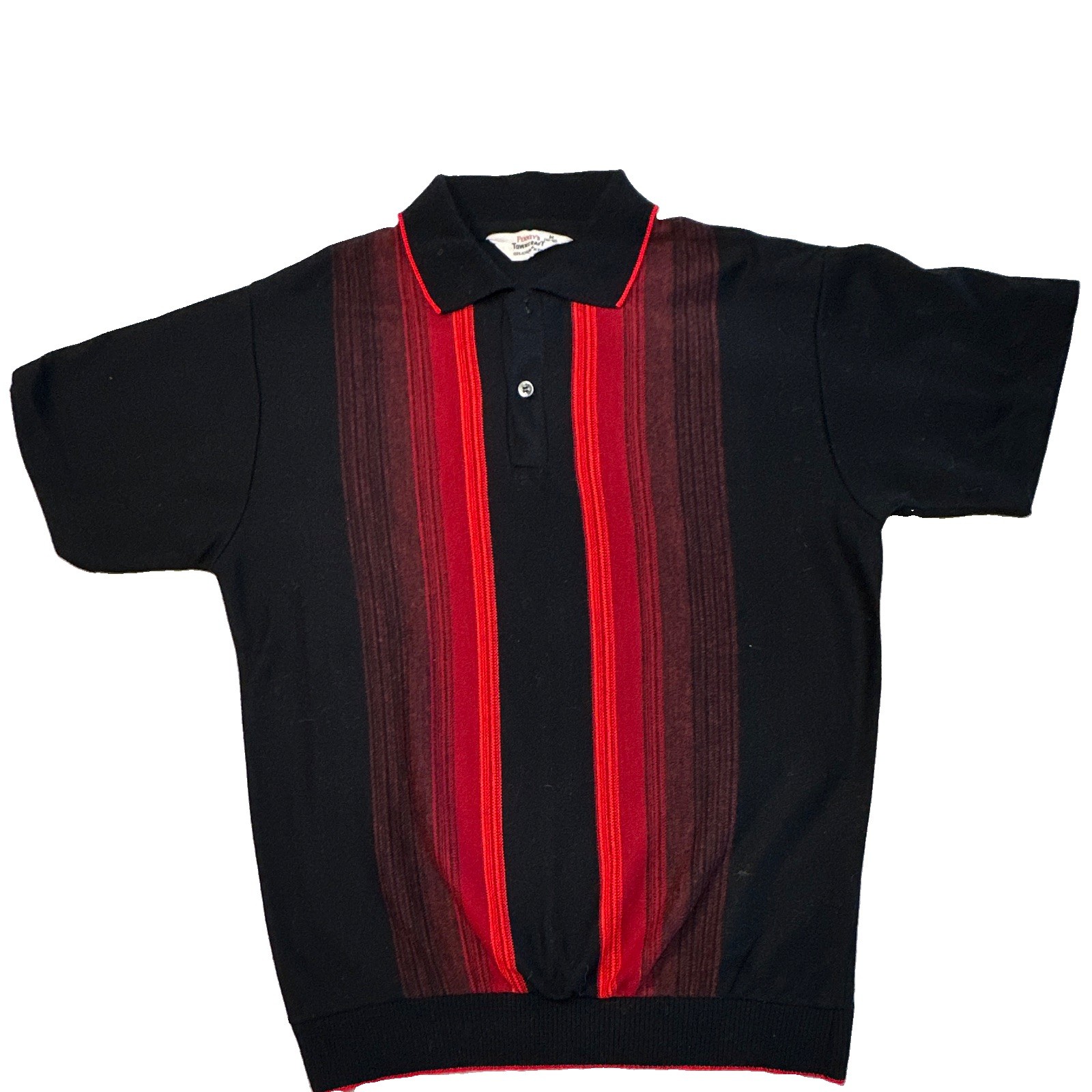 Vintage 1960s Towncraft Knit Sweater Polo M Black Red Gradient Stripe Acrilan
