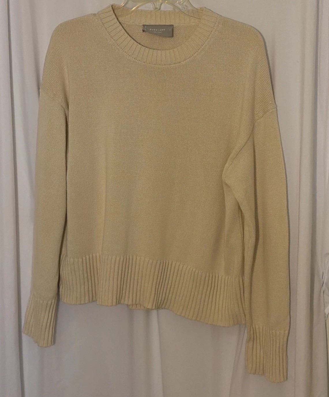 Everlane The Boxy Sweater in Everyday Cotton Cream Organic Knit Size S