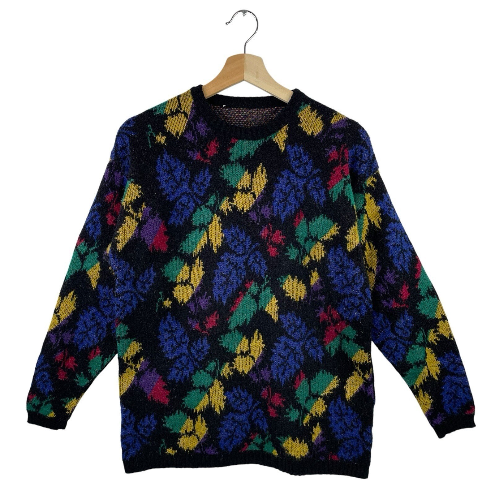 VTG Colorful Floral Knit Pullover Sweater Funky 80s/90s Retro Abstract Art Sz M