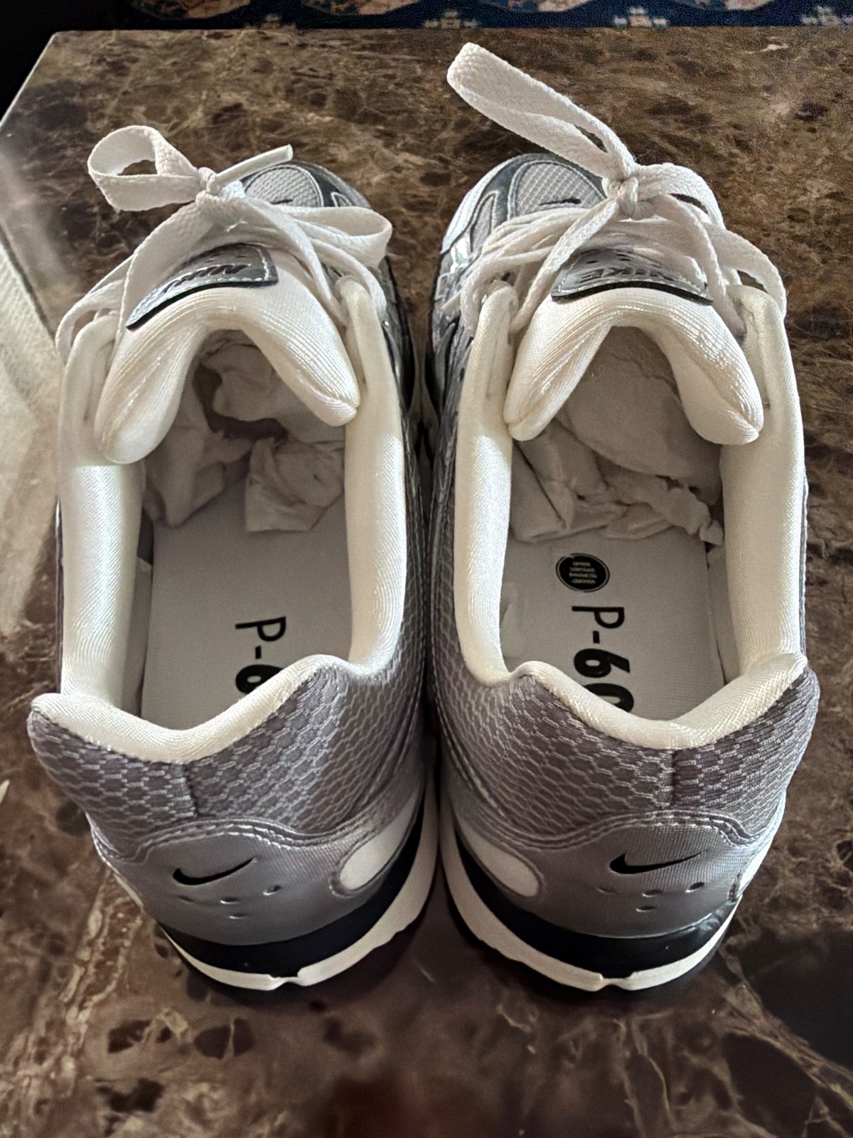 Size 10.5 -Nike P-6000 White Metallic Silver