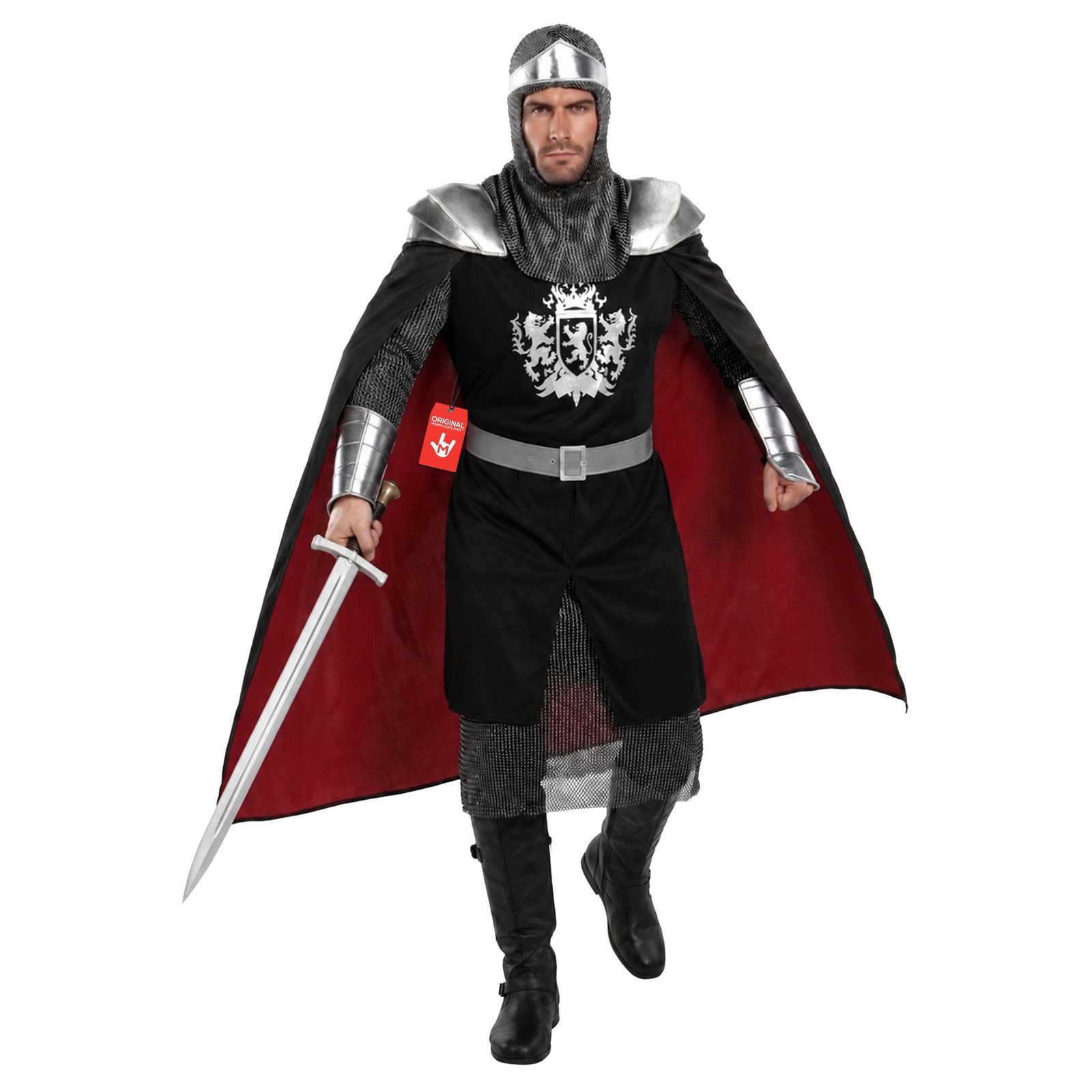Men`s Medieval Knight Costume Adult Crusader Lord Outfit S - 3XL Halloween