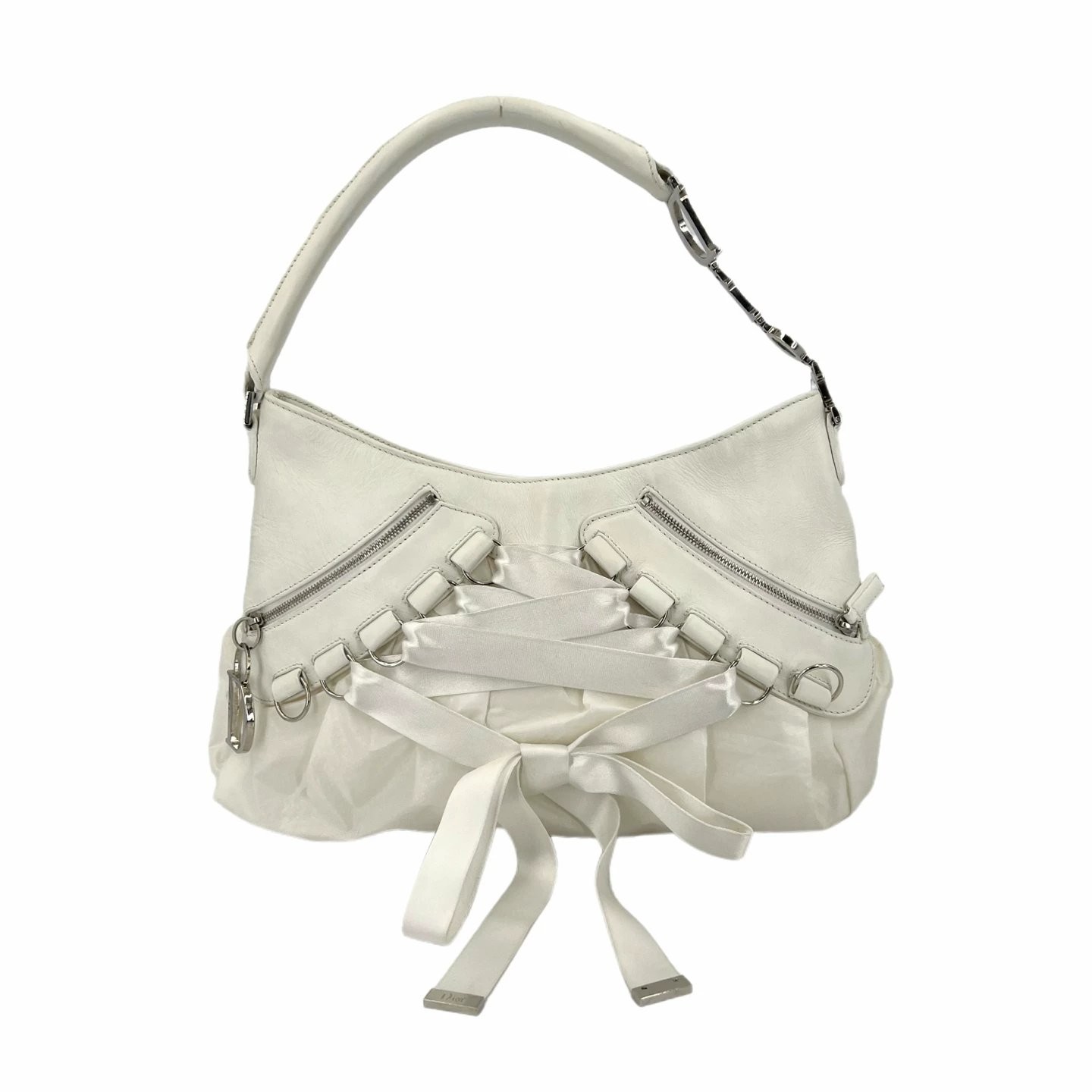 Christian Dior Underarm Bag White Leather Color Block Pre-Owned