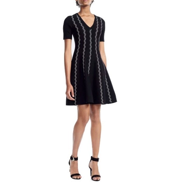MAJE RIGOLE ZIG ZAG JACQUARD KNIT DRESS SZ 3/US 8