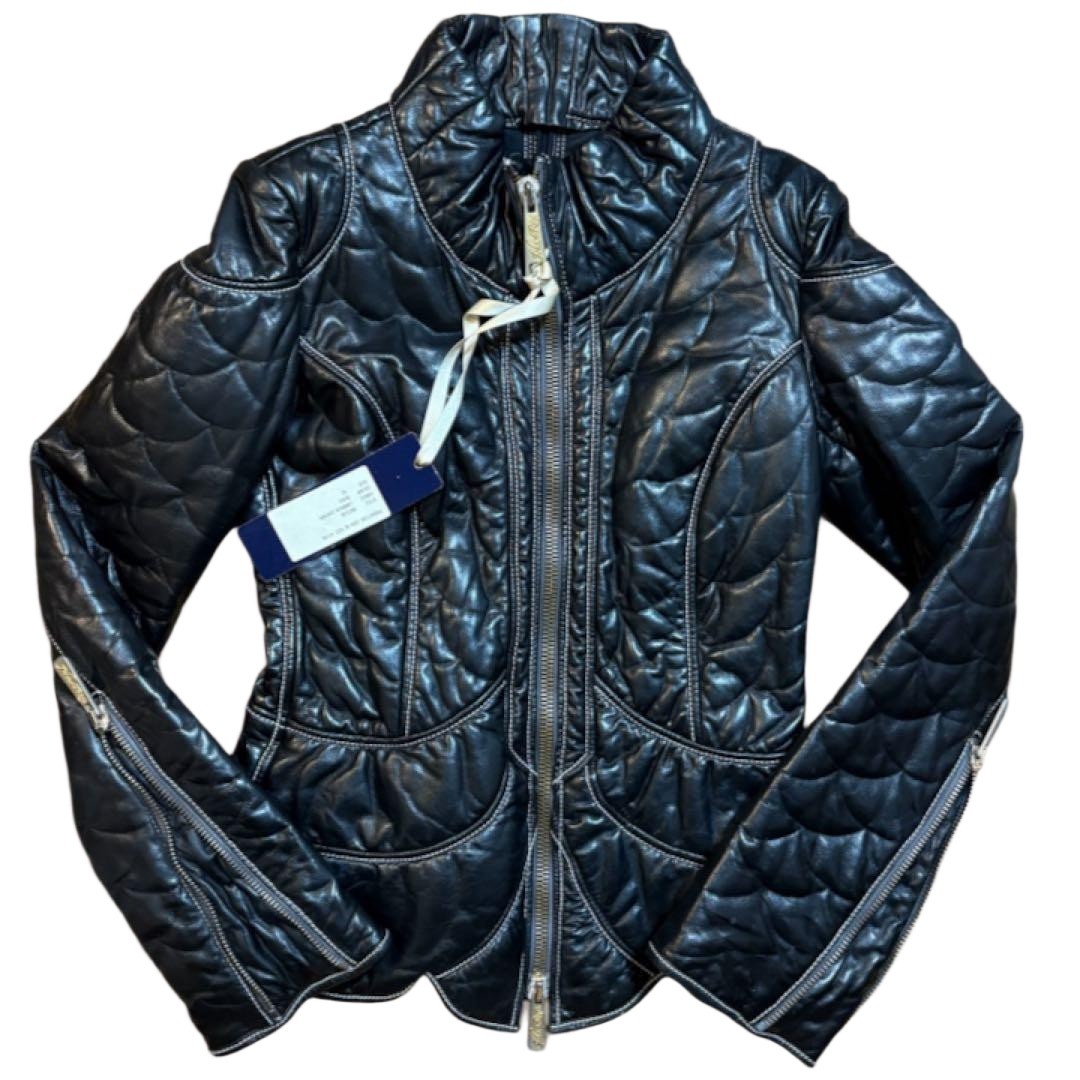John Richmond Leather Jacket Black Quilted Fishscale Design Y2K Grunge Archive